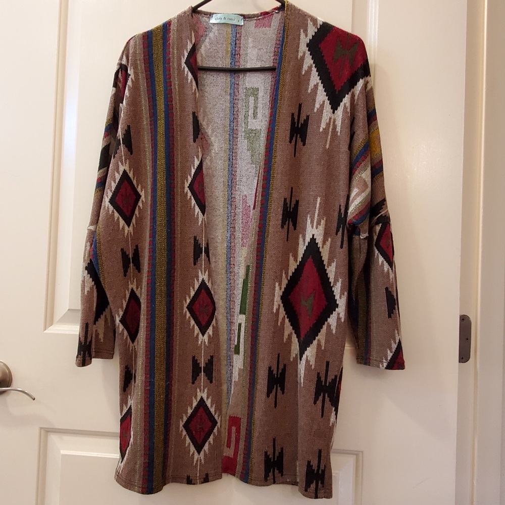 CHRIS & CAROL Southwestern Geometric Design Open Front Cardigan
